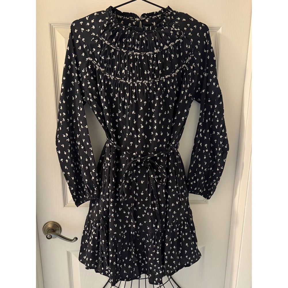 Birds of Paradis by Trovata Mushroom Print Mini Dress Black White Small Smocked